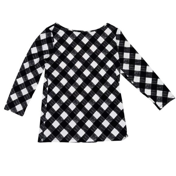 NWOT Talbots COTTON BATEAU NECK TEE - GINGHAM black and white womens size xs - Picture 2 of 3